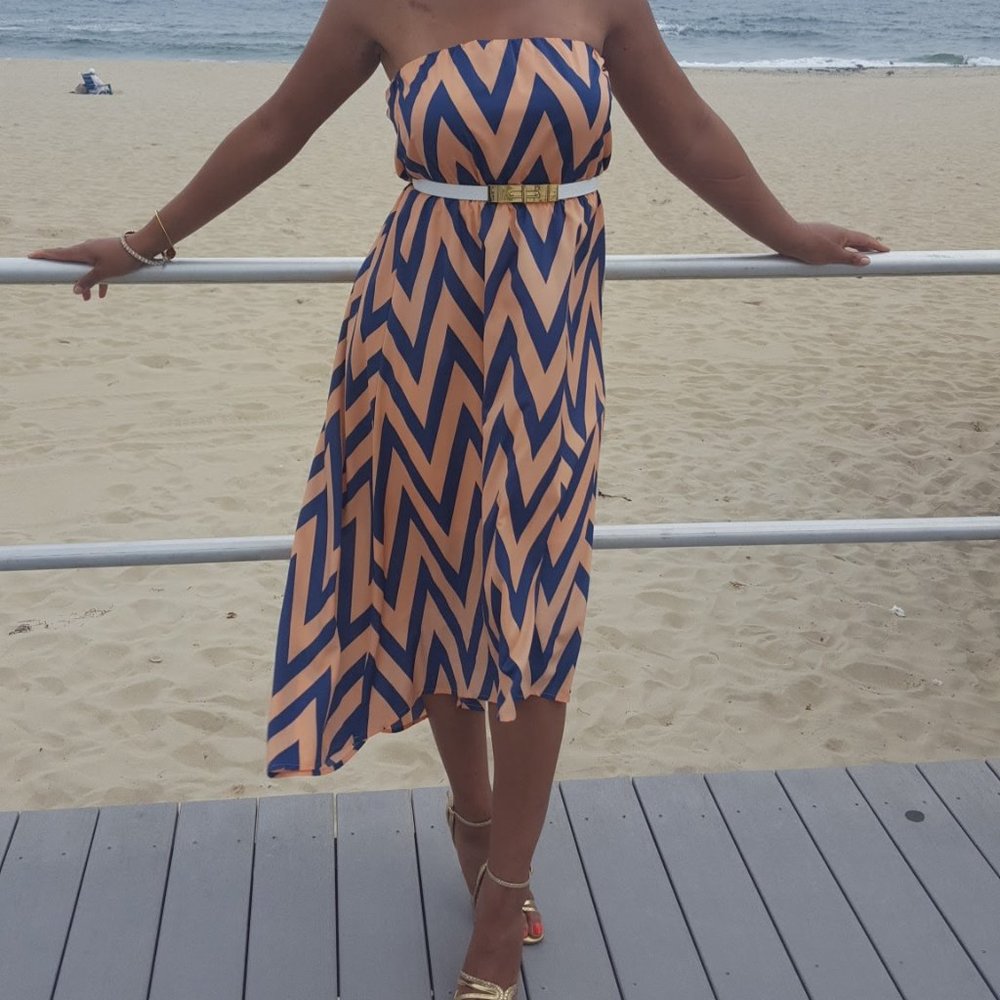 Hi-Lo Strapless Chevron Flowy Dress Size Small